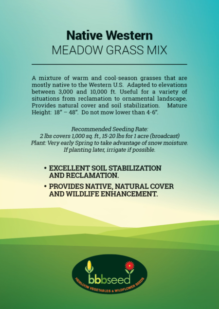 The label on a bag of Native Western Grass seed mix.