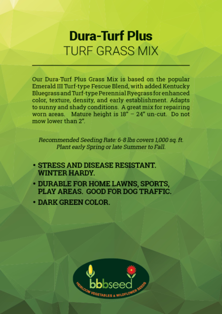 The label on a bag of Dura Turf Grass seed mix.