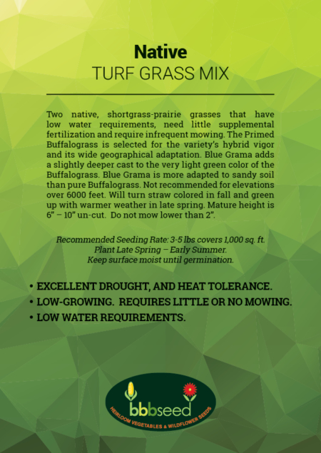 The label on the bag of Native Turf Grass seed mxix.