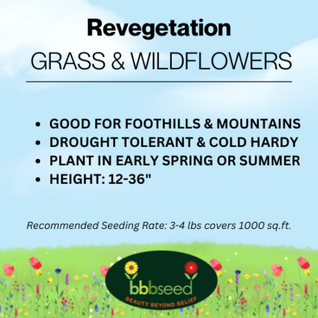 The label on a bag of Revegetation Grass & Wildflower Seed